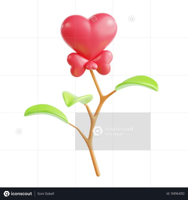 Heart Shaped Flower  3D Icon