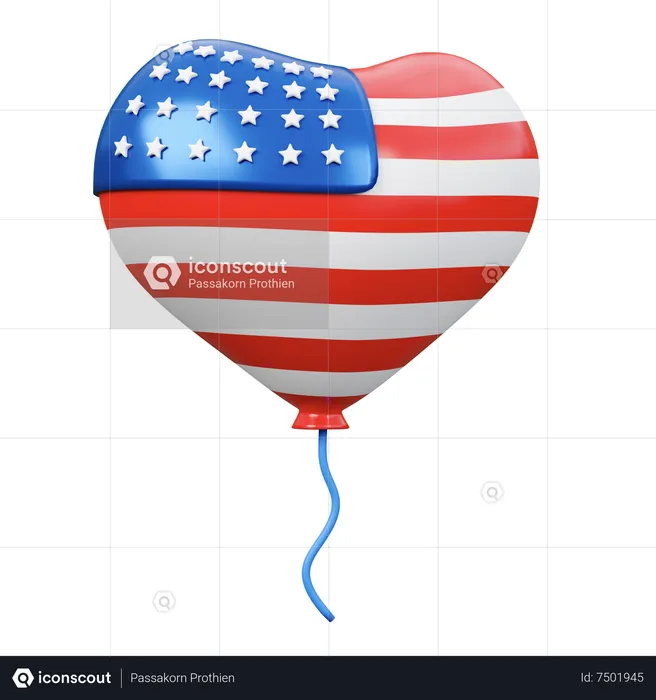 Heart Usa Balloons  3D Icon