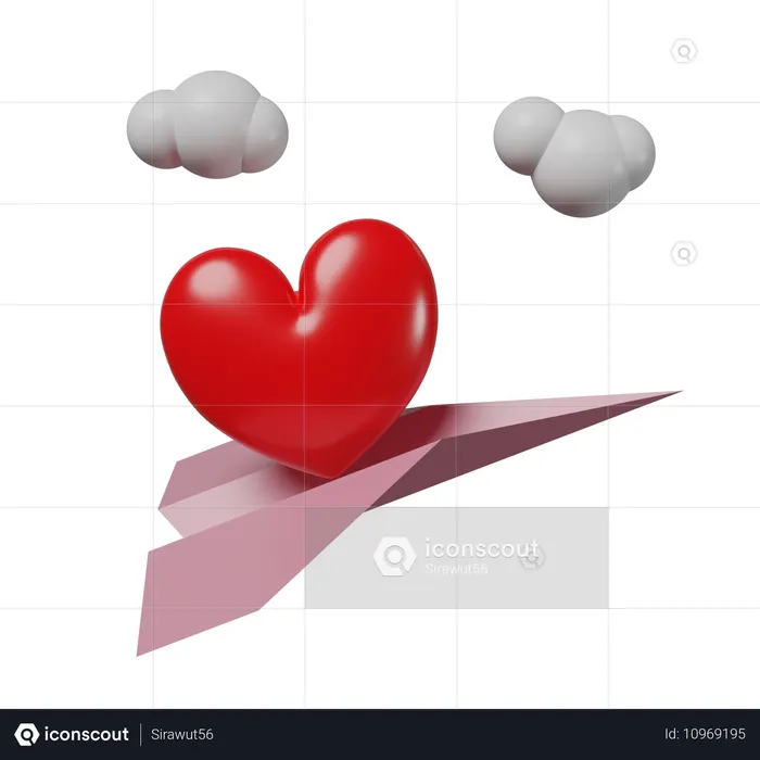 Heart With Paper Plane  3D Icon