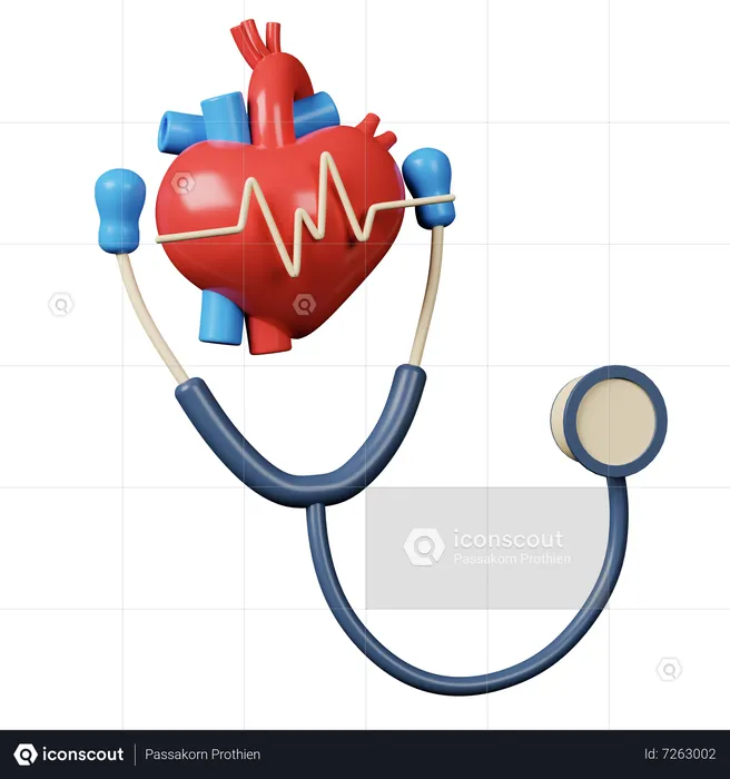 Heart With Stethoscope  3D Icon