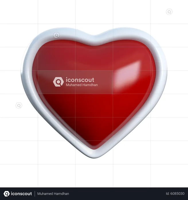 Heart with White Border  3D Icon