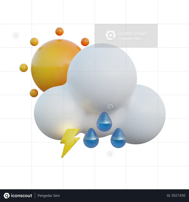 Heavy Drizzle Day And Lightning  3D Icon