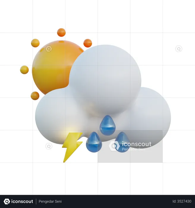 Heavy Drizzle Day And Lightning  3D Icon