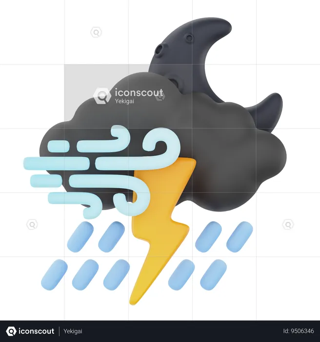 Heavy Rain Windy Thunderstorm Night  3D Icon
