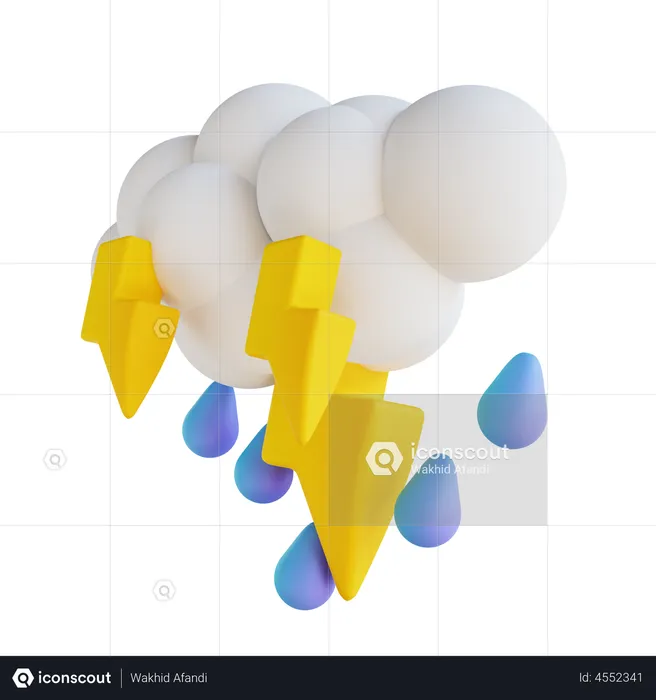 Heavy Rain With Lightning  3D Illustration