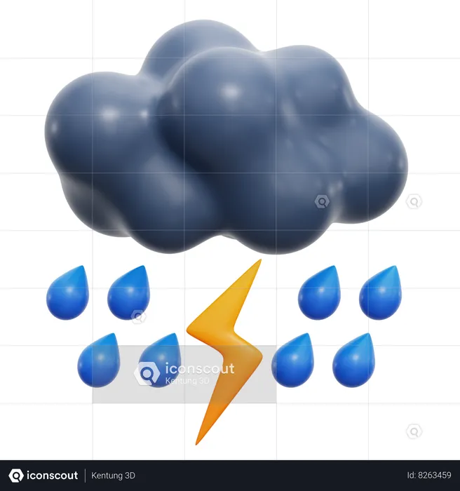 Heavy Rain With Lightning Storm  3D Icon