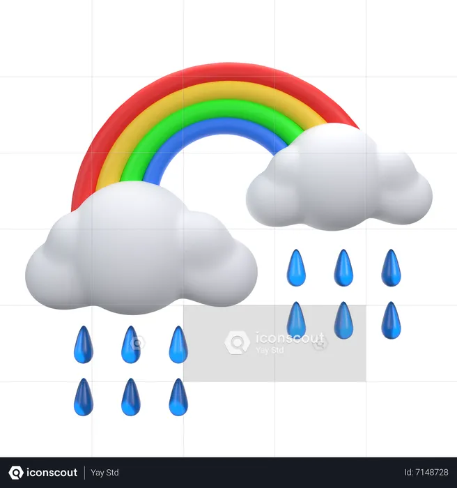 Heavy Rain With Rainbow  3D Icon