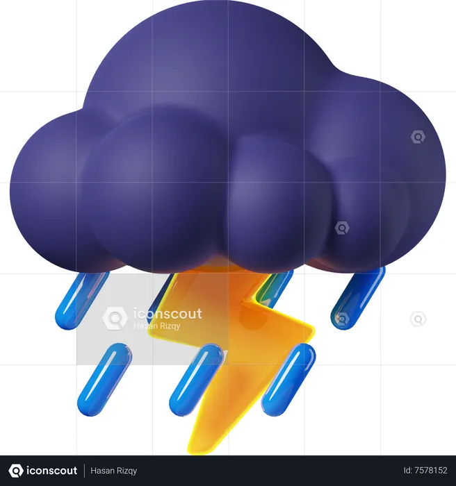 Heavy Rain With Thunder  3D Icon
