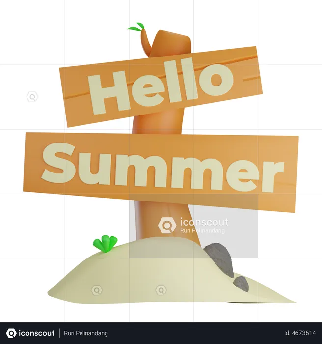 Hello Summer Signboard  3D Illustration