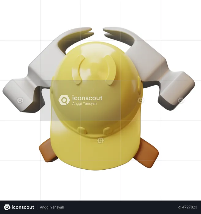 Helmet And Cross Hammer  3D Illustration