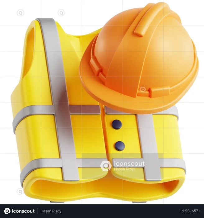 Helmet and Safety Vest  3D Icon