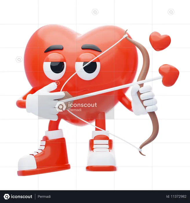 Herz mit Liebespfeil-Charakter bewaffnet  3D Icon