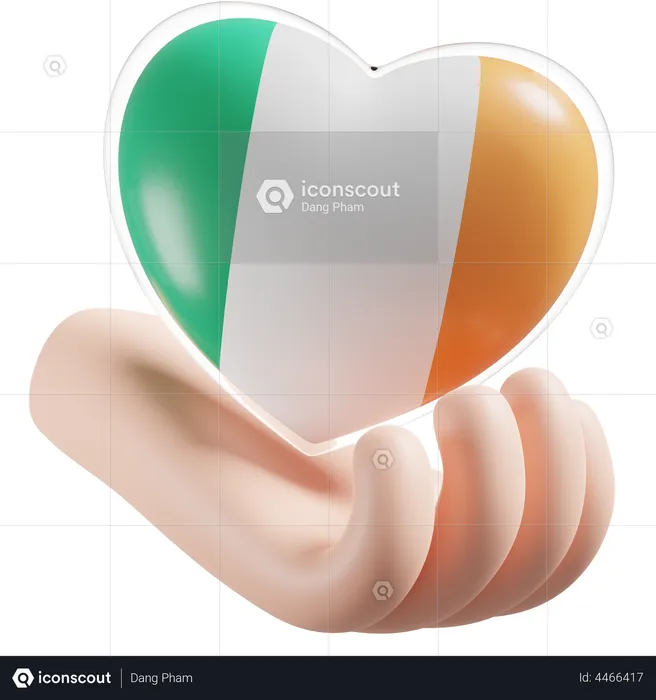 Herz, Hand, Pflege, Flagge, Irland Flag 3D Icon