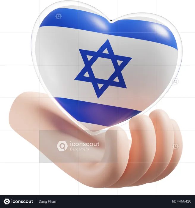 Herz, Hand, Pflege, Flagge, Israel Flag 3D Icon