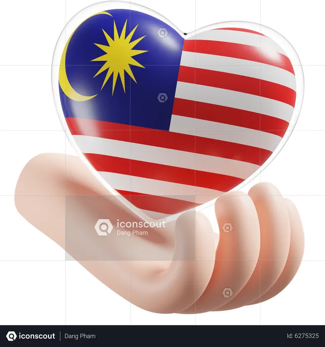 Herz, Hand, Pflege, Flagge, Malaysia Flag 3D Icon