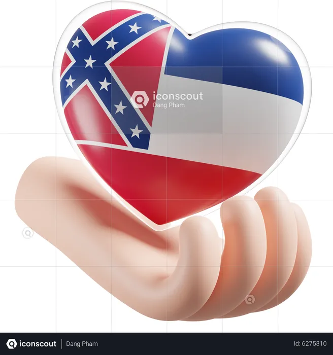 Herz, Hand, Pflege, Flagge, Von, Mississippi Flag 3D Icon