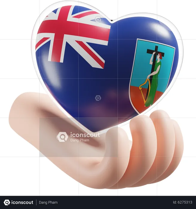 Herz, Hand, Pflege, Flagge, Von, Montserrat Flag 3D Icon