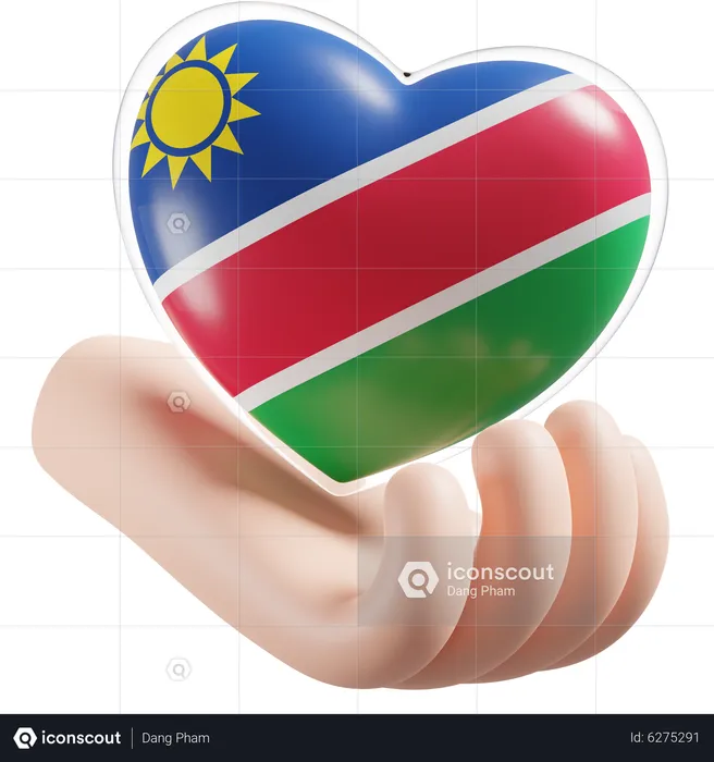 Herz, Hand, Pflege, Flagge, Von, Namibia Flag 3D Icon