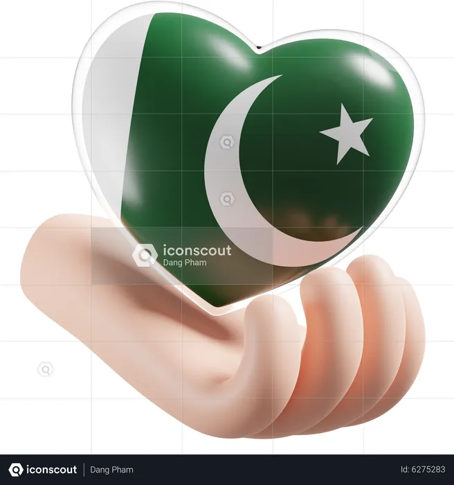 Herz, Hand, Pflege, Flagge, Von, Pakistan Flag 3D Icon