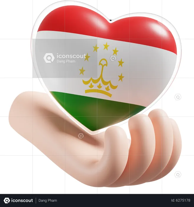 Herz, Hand, Pflege, Flagge, Tadschikistan Flag 3D Icon