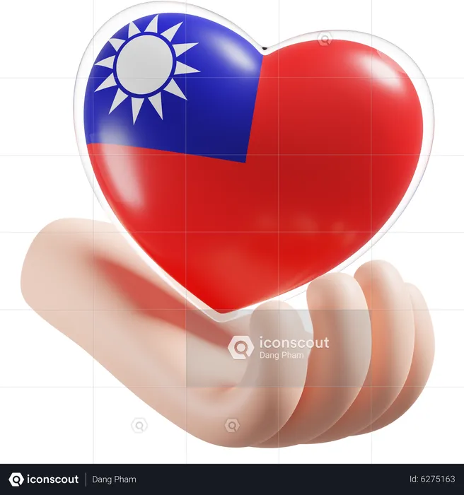 Herz Hand Pflege Flagge von Taiwan Republik China Flag 3D Icon