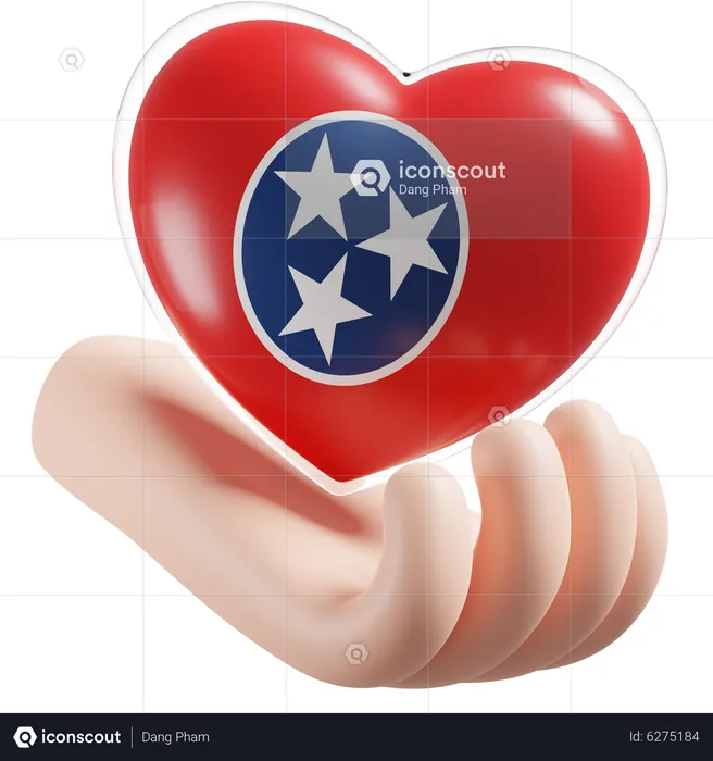 Herz Hand Pflege Flagge von Tennessee Flag 3D Icon