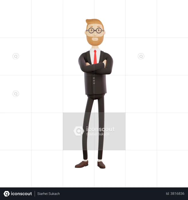 Heureux homme d'affaires debout avec les bras croisés  3D Illustration