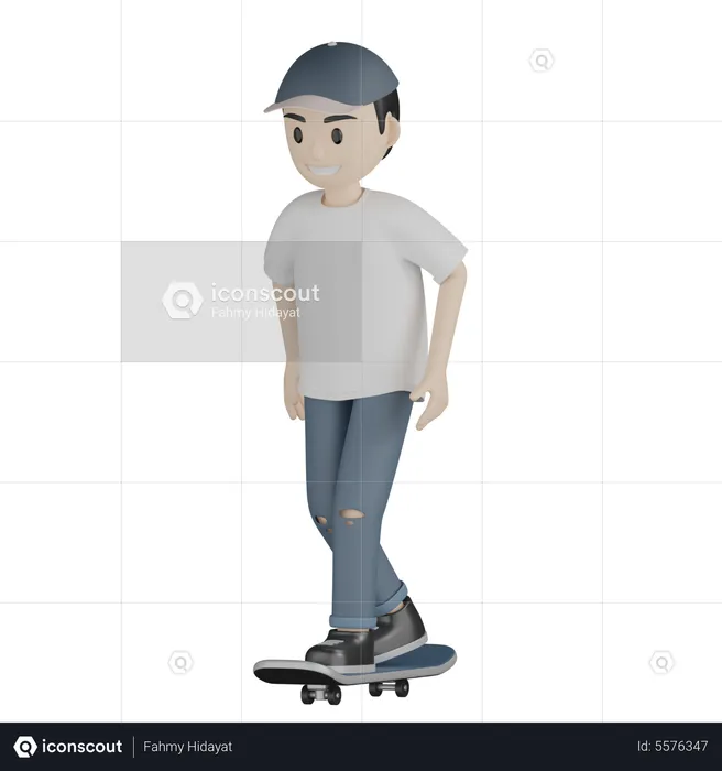 Heureux patineur jouant au skateboard  3D Illustration