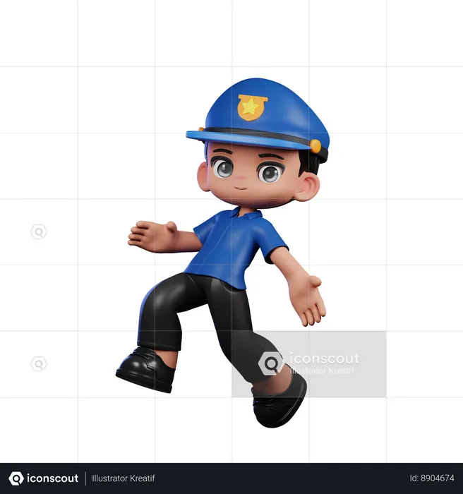 Heureux policier en pose de saut  3D Illustration