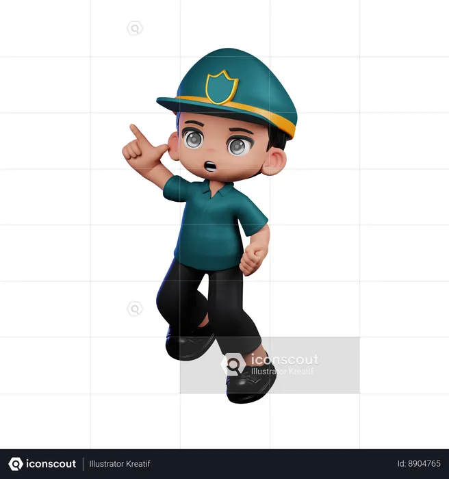 Heureux policier en pose de saut  3D Illustration