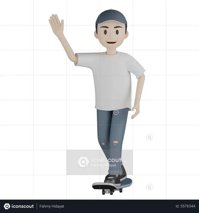 Heureux skateur tissant la main pendant la planche à roulettes  3D Illustration