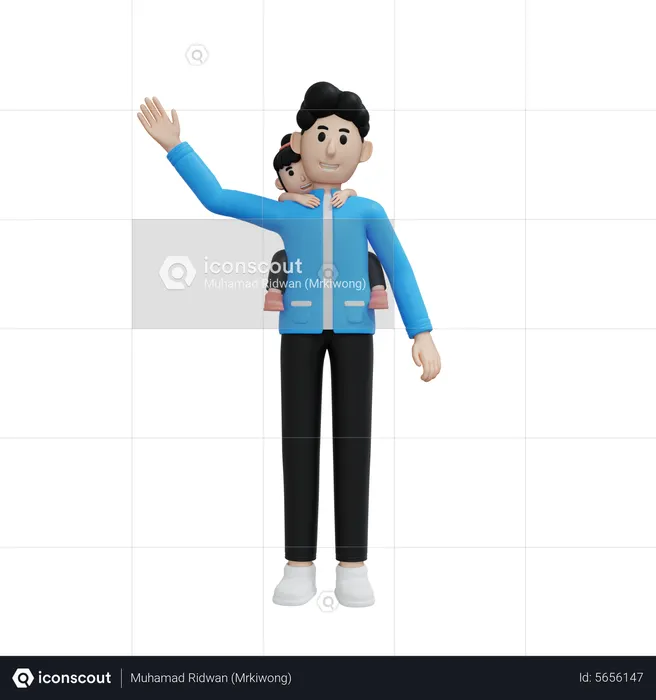 Hija colgando de la espalda del padre  3D Icon