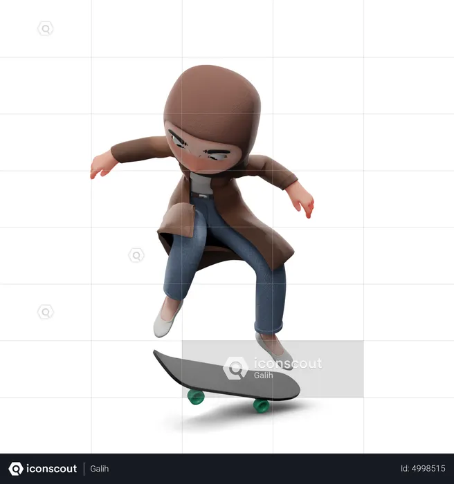 Hijab And Skateboard  3D Illustration