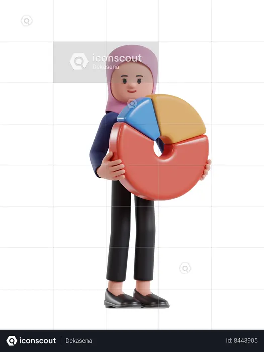 Hijab businesswoman holding pie chart  3D Icon
