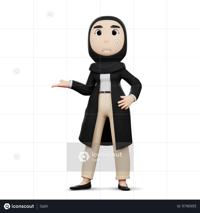 Une femme hijab montre le chemin  3D Illustration