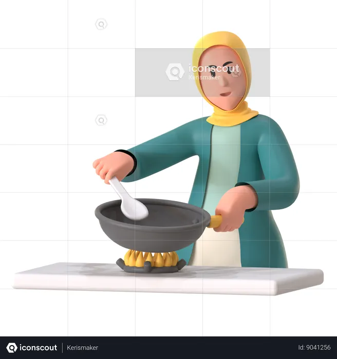 Hijab Girl Cooking  3D Illustration