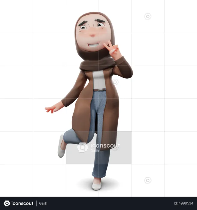 Hijab Girl Cute Pose  3D Illustration