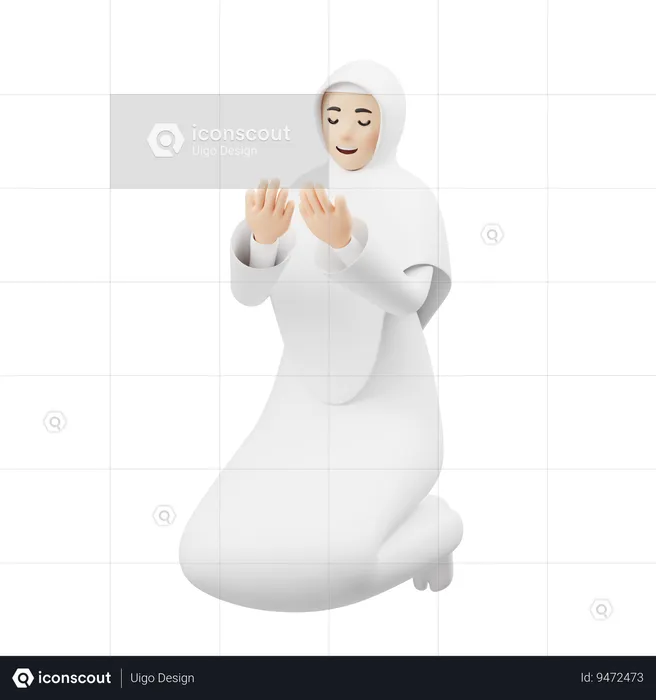 Hijab Girl Doing Muslim Prayer  3D Illustration