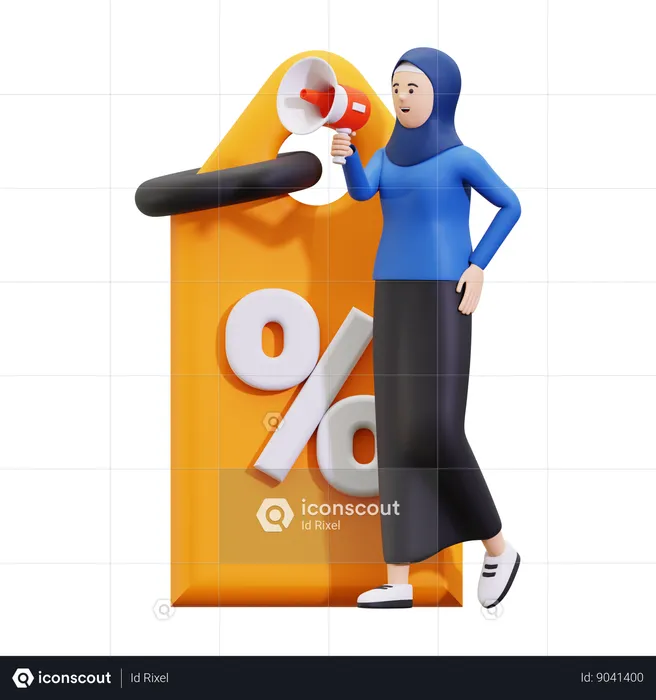 Hijab Girl Doing Sale Announcement  3D Illustration