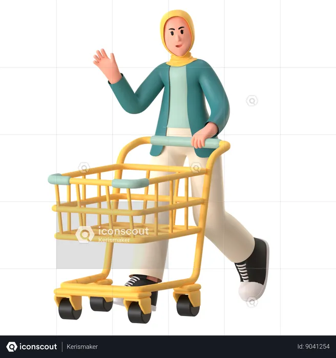 Hijab Girl Doing Shopping  3D Illustration