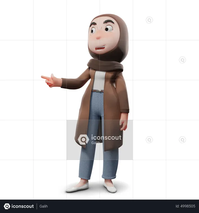 Hijab Girl Find Out Something  3D Illustration