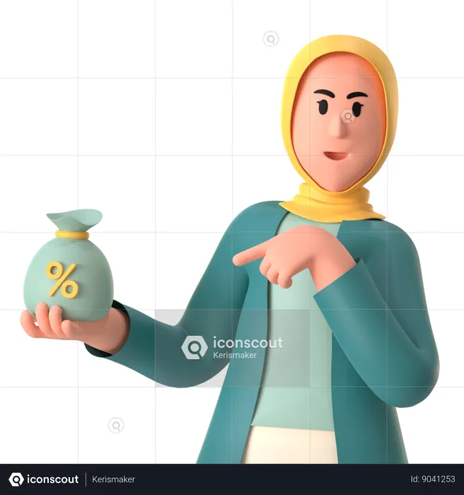 Hijab Girl Giving Zakat  3D Illustration