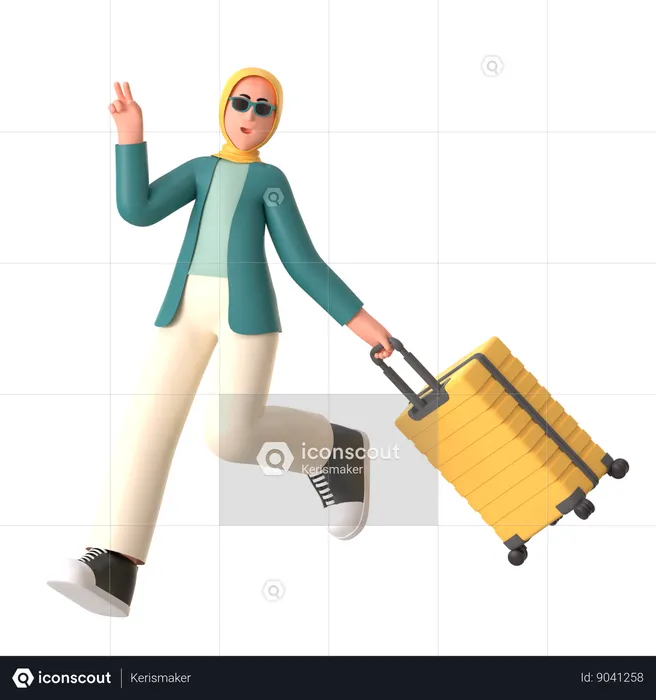 Hijab Girl Going For Holiday  3D Illustration