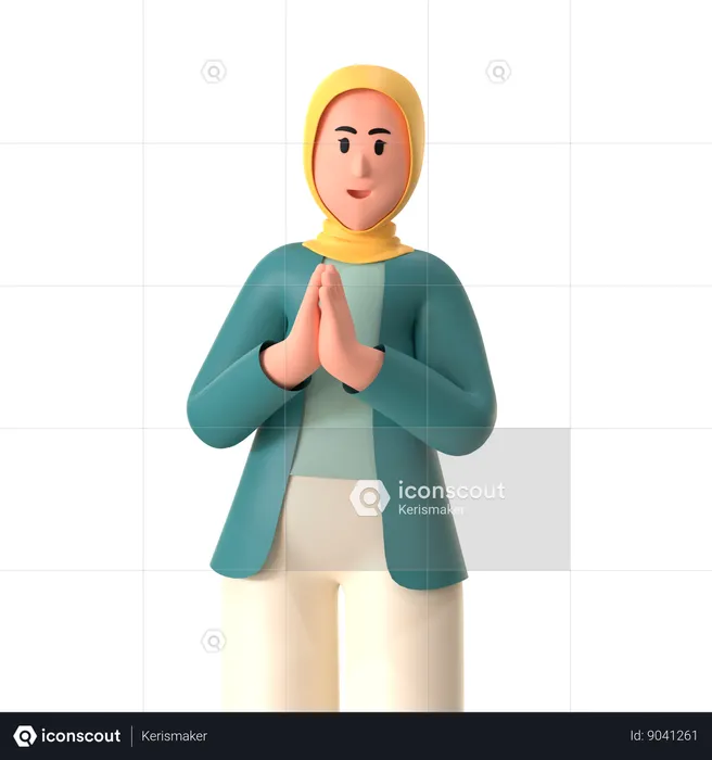 Hijab Girl Greeting  3D Illustration