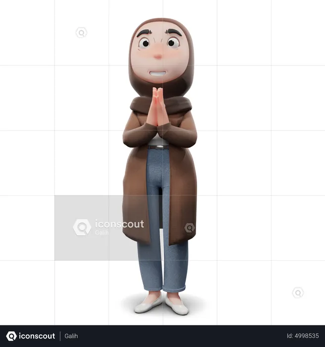 Hijab Girl Greeting  3D Illustration