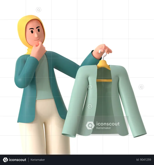 Hijab Girl Holding Dress  3D Illustration