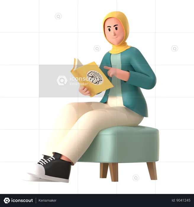 Hijab Girl Reading Al Quran  3D Illustration
