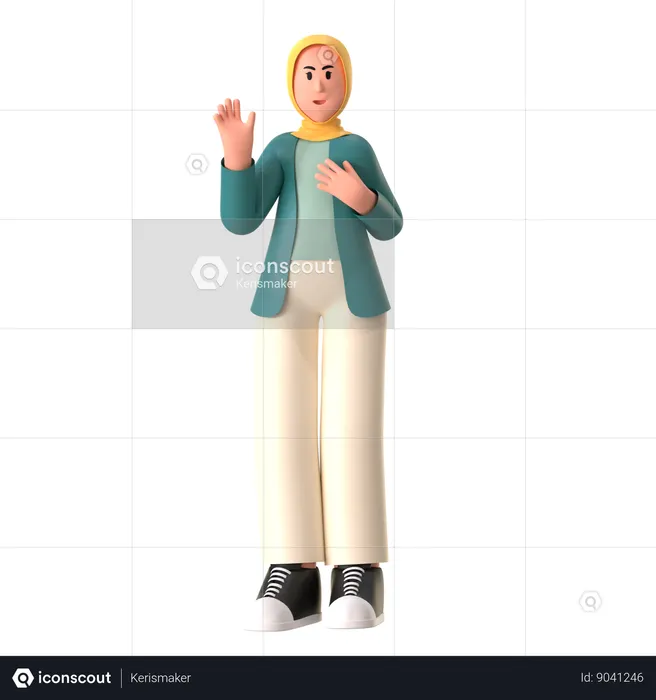 Hijab Girl Say Hello  3D Illustration