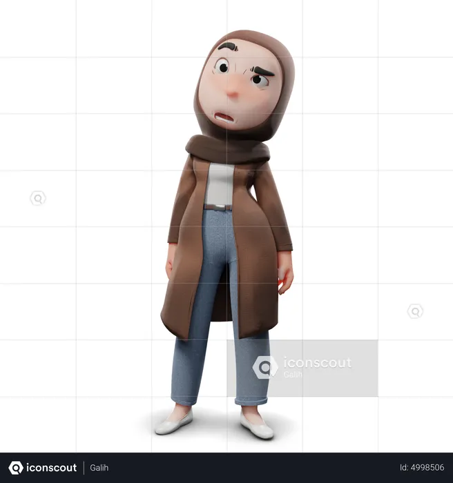 Hijab Girl Seriously  3D Illustration