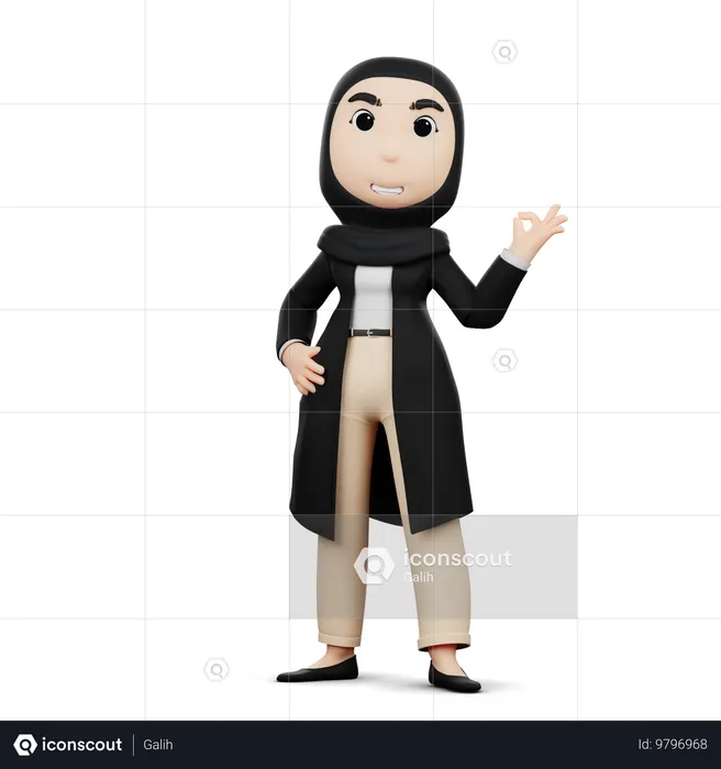 Hijab Girl Showing Fantastic Sign  3D Illustration